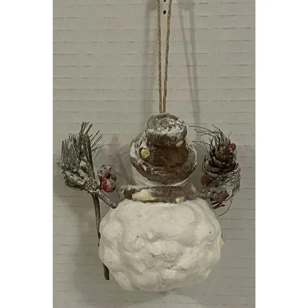 Snowman Frosty Stone Resin‎ Christmas Holiday Tree Hanging Ornament 3.75 Inch